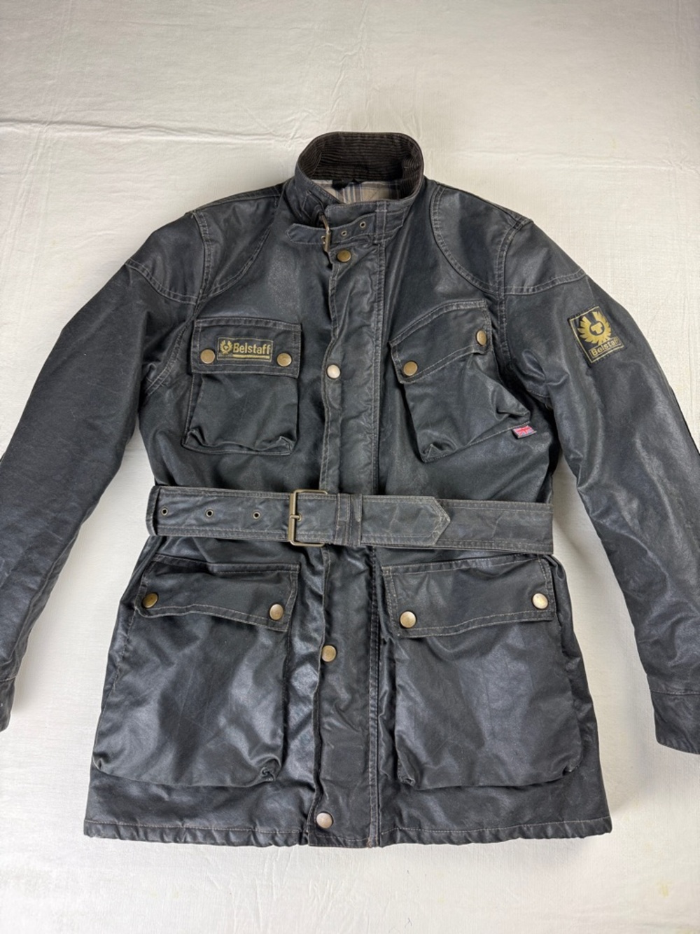 Belstaff Black Waxed Cotton Military Field Jacket with Belt Size XS/S